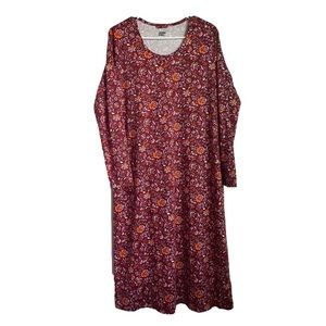 Women's Lands' End Floral Midi Dress Size Large 100% Cotton Long Sleeve